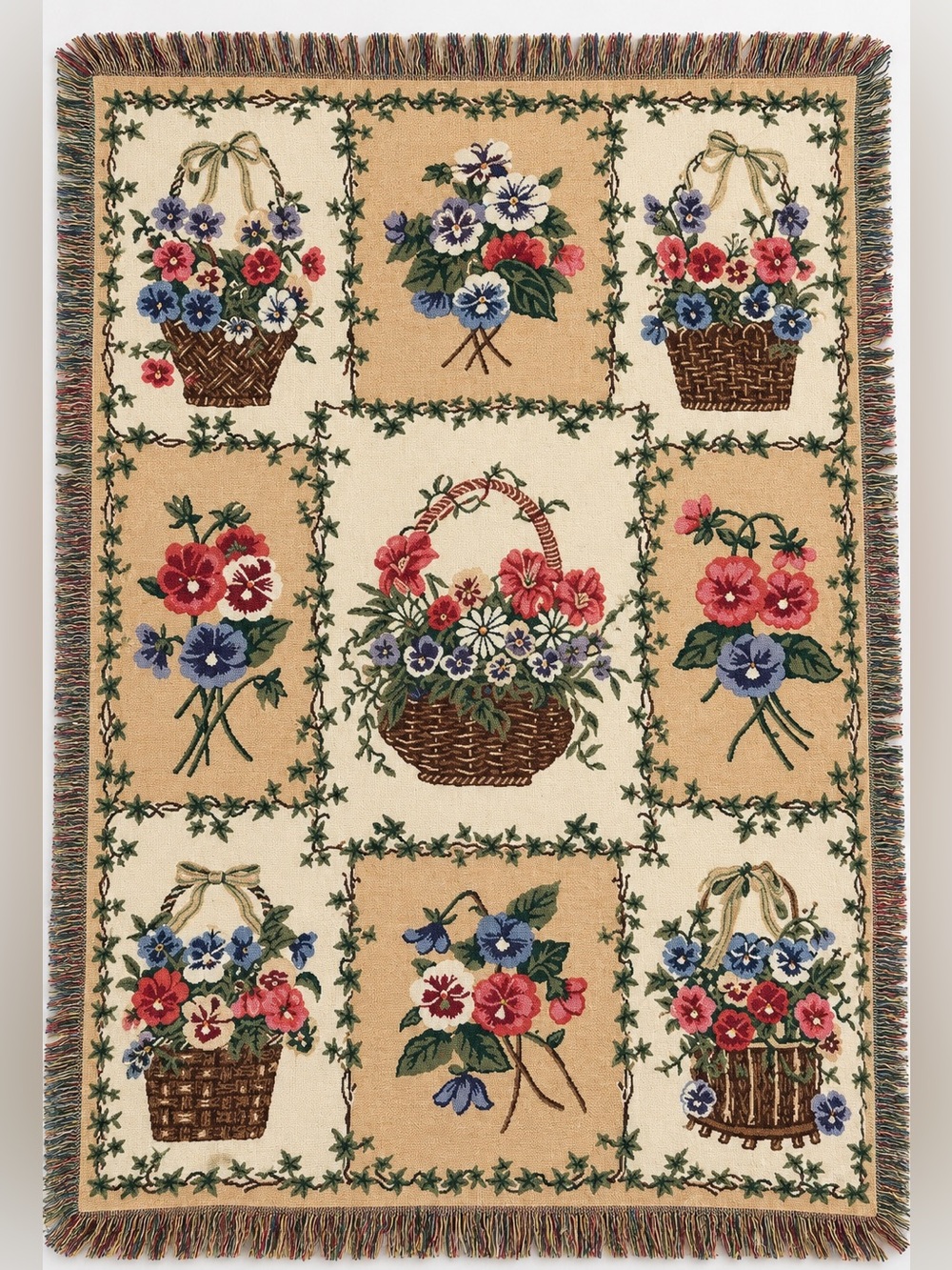Vintage Goodwin Weavers Cotton Floral Tapestry Throw Blanket